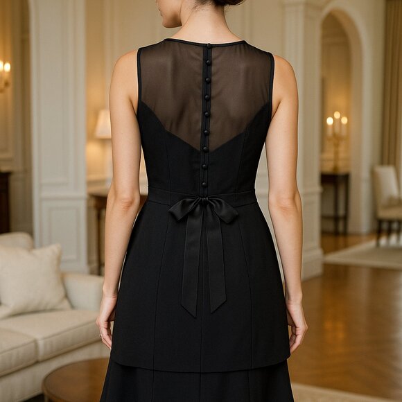 Joseph Ribkoff Dresses & Skirts - Joseph Ribkoff Dress 4 Black Sheath Peplum Sleeveless Mesh Round Neck FLAW